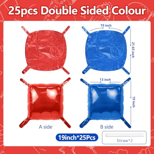 NISOCY 25PCS Red Blue Square Foil Balloons Wall Backdrop Double Sided Red Deep Blue Balloons Arch Kit for Birthday Graduation 4th of July Independence Baby Shower Wedding Party Decorations - color: C01 - Red and Deep Blue, size: 25PCS