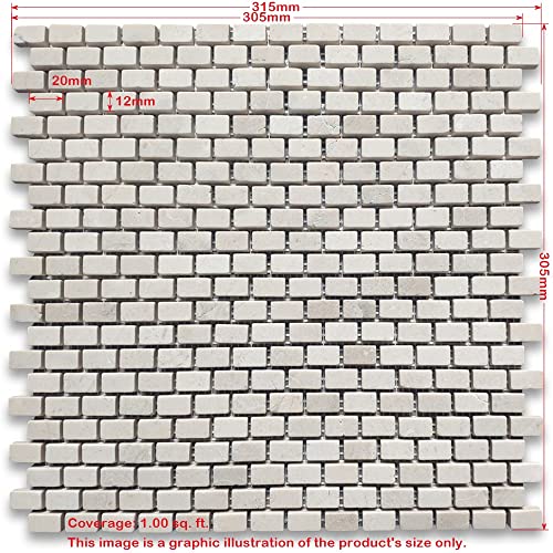Stone Center Online Crema Marfil Marble 5/8x3/4 Mini Brick Mosaic Tile Polished Kitchen Bath Wall Floor Backsplash Shower (1 Sheet)