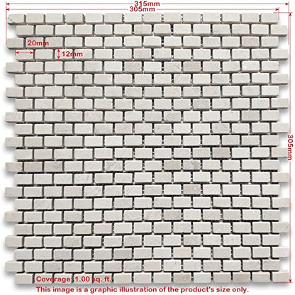 Stone Center Online Crema Marfil Marble 5/8x3/4 Mini Brick Mosaic Tile Polished Kitchen Bath Wall Floor Backsplash Shower (1 Sheet)
