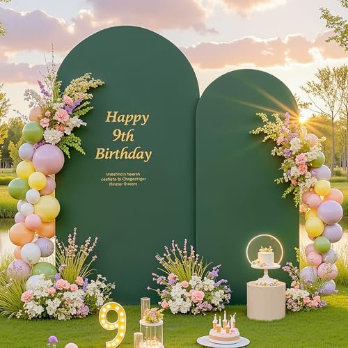 Dark Green Arch Backdrop Cover for Wedding, 7.2FT 6FT Set of 2 Stretchy Spandex Fitted Arch Stand Cover for Baby Shower, Birthday Party Decor, Chiara Backdrop Cover with Double-Sided Design - color: Dark Green