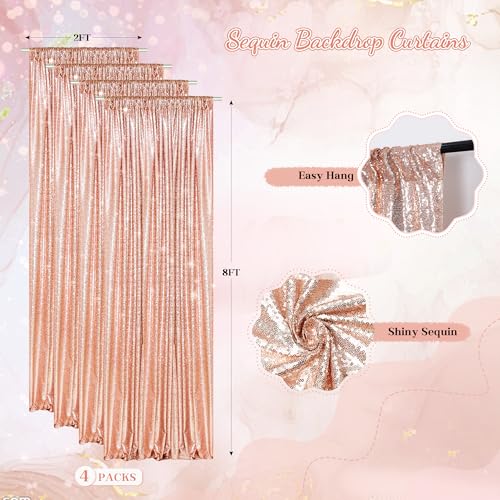 PartyDelight Rose Gold 2FT X 8FT Sparkly Sequin Backdrop Curtains 4 Panels for Wedding, Party, Room Decorations. - color: Rose Gold, size: 24"W x 96"L (Pack of 4)