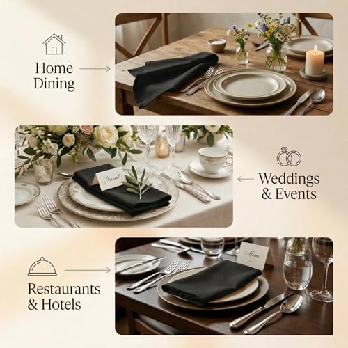 ACCENTHOME Accent Home 100% Cotton Napkins, Delicate Cloth Napkins for Dinners, Parties and Weddings，18 x 18 Inch Set of 12 - Black - color: 08 - Black - Twill, size: 18"x18" - Pack of 12