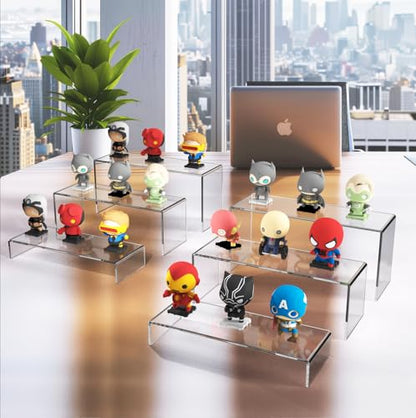 6 PCs Risers Display Stands 3 Tiers Desktop Acrylic Shelves Cake Dessert Holder Products Stand for Collectibles Shoes Jewels Pop Figure (Clear) - color: Clear 6 PCs