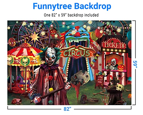 Funnytree 7x5ft Halloween Evil Circus Theme Backdrop for Photography Clown Creepy Carnival Haunted House Horror Scary Birthday Party Decorations Banner Home Decor Photo Booth Props Background - size: 7'x5'