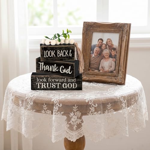 Moucuny 4 Pcs Farmhouse Table Decor Inspirational Wooden Signs Rustic Eucalyptus Leaves Wooden Block Sign Gift Thank and Trust God Farmhouse Table Centerpiece for Living Room Housewarming Gift - style: Black