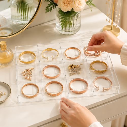 Large Clear Jewelry Organizer Display Tray, Storage Case for Rings, Earrings, Necklaces, Acrylic Drawer Organizer Trays (12 Grids) - color: 12 Grids