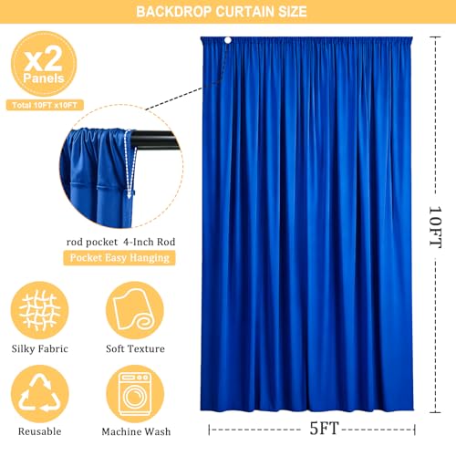 Gallety Royal Blue Backdrop Curtain for Wedding, Photo Backdrop Curtain for Bridal Shower Decorations - 10FT x 10FT Stage Curtains for Graduation Dances,Birthday Party,Holiday Celebration - color: Royal Blue, size: W5' x H10'(2 panels)