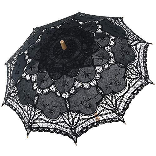 BABEYOND Lace Umbrella Parasol Vintage Wedding Bridal Umbrella for Decoration Photo Lady Costume 1920s Party (Black) - color: Black
