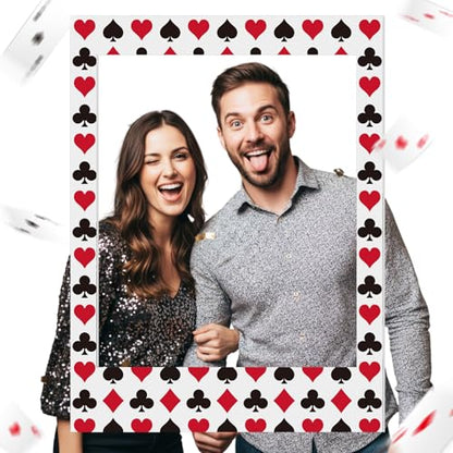 Amyhill 32 x 24 Inches Casino Theme Photo Booth Frame Jumbo Large Vegas Themed Party Decorations DIY PVC Cutouts Photo Booth Prop for Vegas Themed Events Weddings Game Night Decor Party Supplies - style: Casino