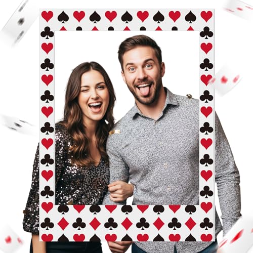 Amyhill 32 x 24 Inches Casino Theme Photo Booth Frame Jumbo Large Vegas Themed Party Decorations DIY PVC Cutouts Photo Booth Prop for Vegas Themed Events Weddings Game Night Decor Party Supplies - style: Casino
