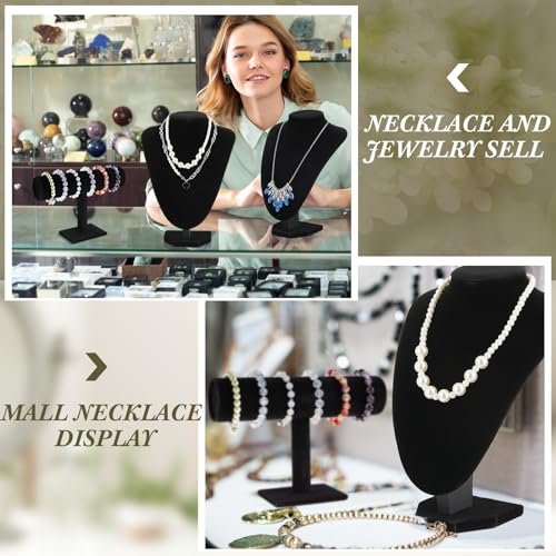Huquary 6 Pcs Velvet Jewelry Display Set Necklace Display Stand T Bar Bracelet Holder Jewelry Bust for Home Store Trade Show (Black) - color: Black