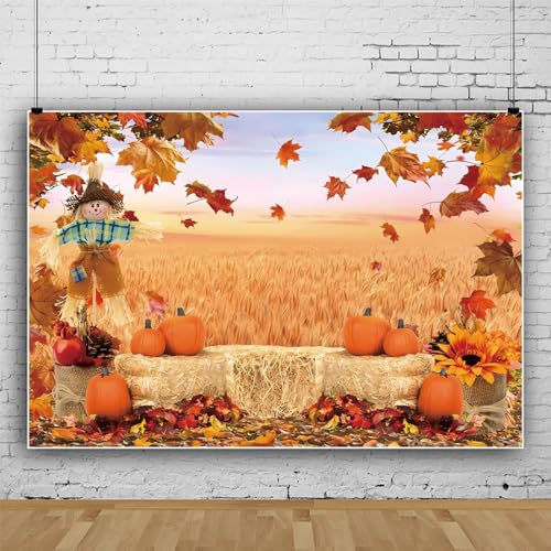 Fall Backdrop Thanksgiving Friendsgiving Backdrops for Photography 10x8FT Banner Autumn Wheat Field Pumpkin Maple Leaves Theme Party Decorations Studio Props Wallpaper - color: Pumpkin Yellow 2