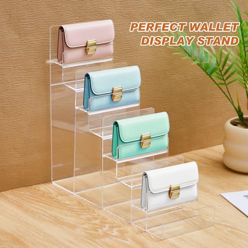 Kathfly 2 Pack 8-Tier Acrylic Wallet Display Stand Clear Purse & Handbag Organizer Riser Shelf for Perfume, Sunglasses, Cosmetics, Jewelry Vendor Display for Craft Fairs, Retail - size: 8-tier