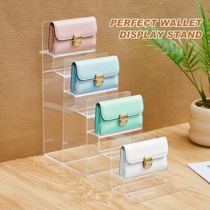 Kathfly 2 Pack 8-Tier Acrylic Wallet Display Stand Clear Purse & Handbag Organizer Riser Shelf for Perfume, Sunglasses, Cosmetics, Jewelry Vendor Display for Craft Fairs, Retail - size: 8-tier