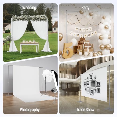 EMART Heavy Duty Backdrop Stand, 8.5x10Ft Adjustable Pipe and Drape kit with 9.26 LBS Steel Flat Base, Sturdy Metal Diy Photo Background Frame for Parties, Events, Wedding, Photography - Silver - color: Silver, size: 8.5x10FT