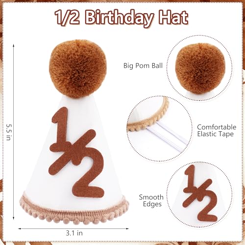 1/2 Birthday Brown Half Birthday Decorations - White Brown It's My 1/2 Birth Banner Glitter Cake Topper Tassel Wood Bead High Chair Banner & Cone, Hat Halfway to One Party Supplies - color: Brown