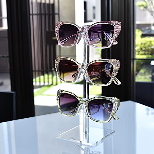 MOOCA 2 Pcs Set Premium Acrylic 3 Tier Eyeglasses Frame Riser Display Stand, Sunglasses Rack, Sunglasses Rack Holder, Acrylic Eyewear Display, Glasses Holder Stand, 3 Frames for Each Holder - color: 3 Frame Stand, 2 pcs
