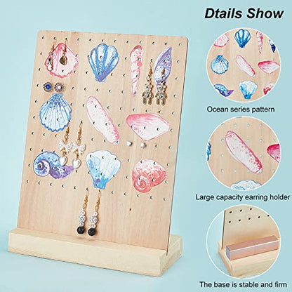 NBEADS Wooden Earrings Display Stands, 120 Holes Ocean Theam Wood Earring Display Stand Rack Rectangle Jewelry Organizer Display with Sea Animal Pattern for Earring Necklace Bracelet, 3.15x7.87x10.43 - color: 120 Holes Wooden L.w.thi: 7.87x3.15x10.43"