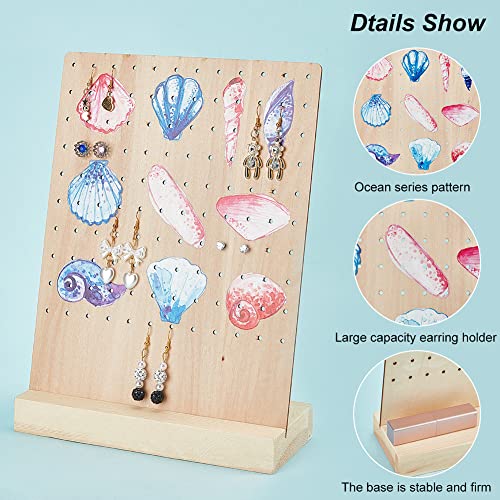 NBEADS Wooden Earrings Display Stands, 120 Holes Ocean Theam Wood Earring Display Stand Rack Rectangle Jewelry Organizer Display with Sea Animal Pattern for Earring Necklace Bracelet, 3.15x7.87x10.43 - color: 120 Holes Wooden L.w.thi: 7.87x3.15x10.43"