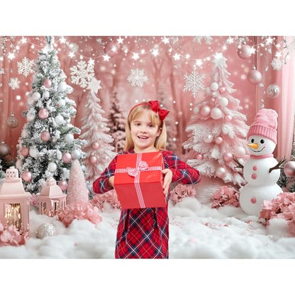 AIBIIN 7x5ft Pink Christmas Backdrop Pink Winter Wonderland Snowman Snowflake Photography Background Winter Snow Scene Birthday Baby Shower Vinyl Photo Studio Props - color: Snow Scene, size: 7x5ft