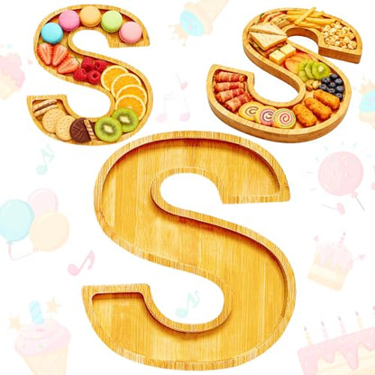 11" Wooden Letter S Platter Tray for Party Charcuterie Board Letters Serving Trays for Food Fruit Cupcake Reusable Fillable Dishes Plates for Birthday Anniversary Wedding Party Baby Shower Supplies - color: Letter S