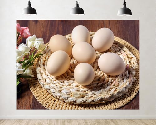 Trykid 8x6ft Natural Brown Egg Backdrop Fresh Farm Egg Still Life Photography Background Food Themed Party Decoration Tapestry Photo Booth Prop Fabric - size: 8x6ft