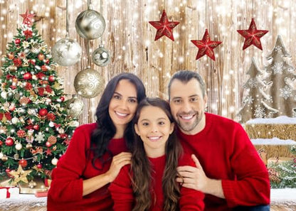 7x5Ft Christmas Backdrops for Photography Winter Snow Backdrop Rustic Wood Floor Backdrop Xmas Tree Gift Christmas Family Party Background - size: 7x5ft