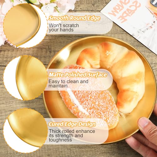 20Pcs 6.5 Inch Gold Stainless Steel Dinner Plates, Round Dessert Serving Trays Gold Dessert Plates for BBQ Salad Snack Camping Dishwasher Safe