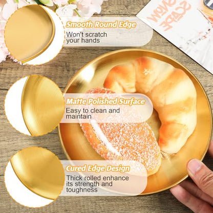 20Pcs 6.5 Inch Gold Stainless Steel Dinner Plates, Round Dessert Serving Trays Gold Dessert Plates for BBQ Salad Snack Camping Dishwasher Safe