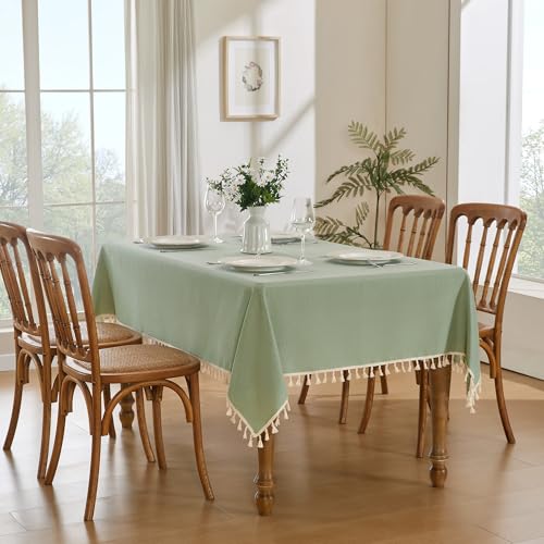 JIALE Spring Tablecloth, Heavy Duty Linen Style Textured Table Cloth Rectangle Tables, Wrinkle-Free Washable Waterproof Table Cover for Kitchen, Dining, Parties, 55"x90", Sage Green - color: Green, size: 90" x 55" (Rectangular)