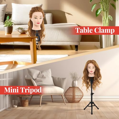 Mannequin Head with 80% Real Human Hair with Tripod Stand - 28" Cosmetology Manikin Doll Head for Hair Styling, Hairdressing Training Head for Braiding Practice Suitable for Hair Extensions - color: Blonde#27&Tripod Set