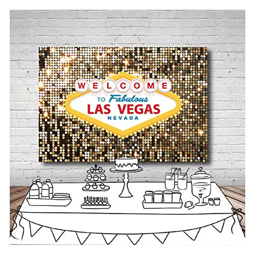 8x6ft Polyester Welcome to Las Vegas Photography Backdrops Fabulous Casino Poker Movie Themed Vintage Costume Dress-up Birthday Prom Ceremony Photo Background Studio Booth Props Supplies - size: 8x6 FT