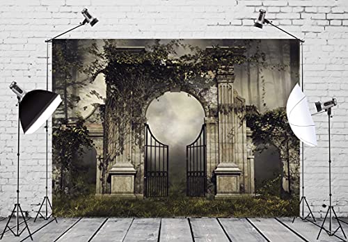 8x6ft Fabric Fairy Tale Backdrop Gothic Dark Gate Cartoon Pictures Tapestry Scene Setter Photoshoot Props Easter Garden Party Birthday Party Video Wedding Decorations Baby Shower Poster - size: 8x6FT