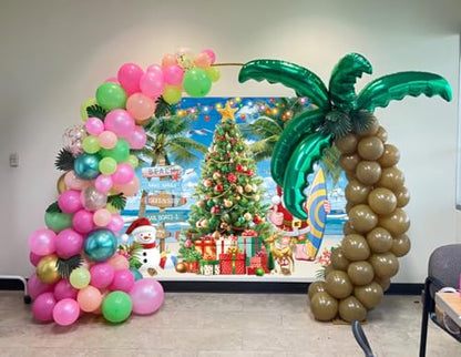 July Christmas Backdrop 10x8FT Summer Beach Santa Claus Christmas Tree Photography Background Tropical Hawaiian Xmas Party Decorations Supplies Photo Props - size: 10x8FT: 120x96 inch