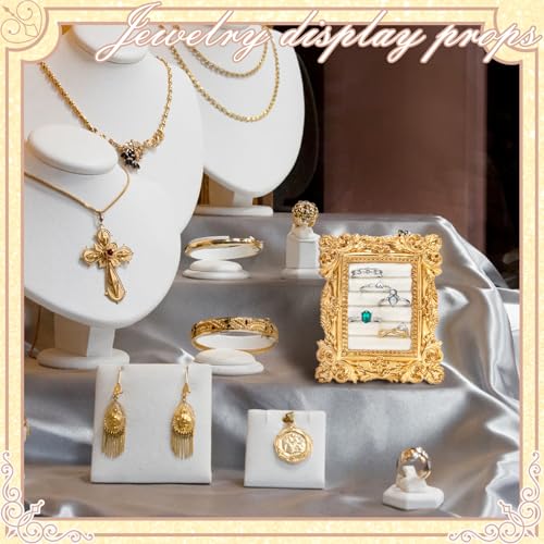 Liliaafar Vintage Ring Holder Rectangle Gold Ring Wedding Display Suede Jewelry Box Stand Frame Earring Tray Anniversary Engagement Baroque Organizer Photograph Prop for Women Birthday Christmas Gift - color: Gold, style: Rectangle