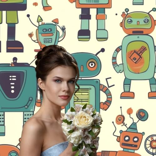 Cute Cartoon Robots Backdrop Background for Photography 5x7ft Photobooth Professional Photo Backdrop Curtains Video Photography Studio Photo Backgrounds Banner Booth Background Screen Parties - color: Cute Cartoon Robots