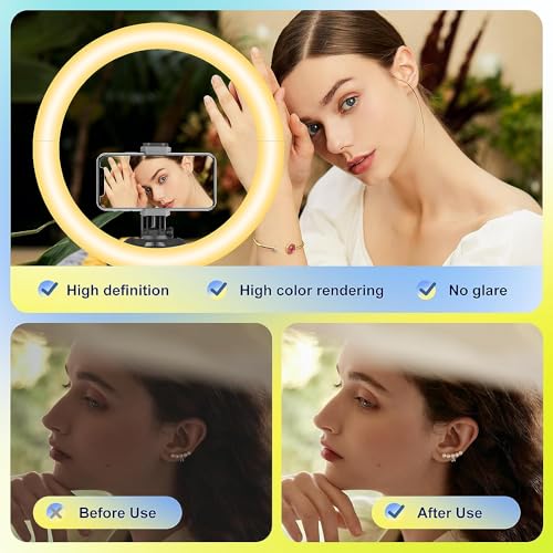 Aureday 14'' Selfie Ring Light with 62'' Tripod Stand and Phone Holder, Dimmable LED Phone Ringlight for Makeup/Video Recording/Photography, Circle Lighting for All Cell Phones&Lightweight Cameras - color: BLACK, size: 14in for phone