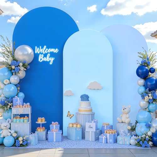 Blue Arch Backdrop Cover Set of 3 Dark Blue Wedding Arch Covers Spandex Backdrop Stand Cover for Birthday Party Ceremony Bridal Baby Shower Banquet Decoration 6FT 6.6FT 7.2FT - color: Gradient Blue, size: 6FT+6.6FT+7.2FT