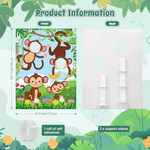Capoda Large Monkeys Photo Props Backdrop Decorations Jungle Safari Monkey Selfie Frame Cardboard Decor Animal Print Photography Background for Birthday Baby Shower Party Supplies - style: Monkey