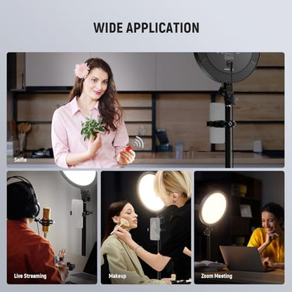 NEEWER Basics 12" 24W Large Ring Light with 68" Stand/Phone Holder/Remote for iPhone Video Recording Selfie Streaming Makeup Studio Photography, 3000K-6500K CRI98 Full Screen LED Panel Lighting, BR13 - style: BR13