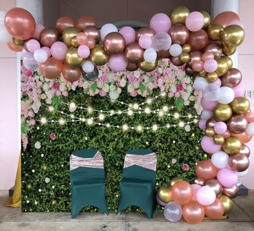 7x5FT Flower Wall Backdrop Pink Rose Green Leaves Glitter Background Girls Women Birthday Party Wedding Bridal Shower Parties Portraits Photo Studio Shoot