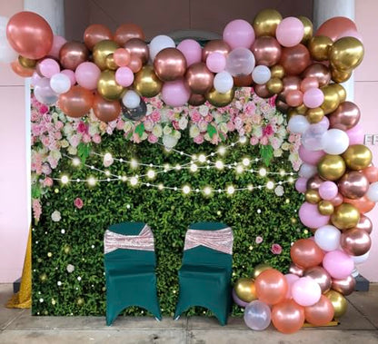 7x5FT Flower Wall Backdrop Pink Rose Green Leaves Glitter Background Girls Women Birthday Party Wedding Bridal Shower Parties Portraits Photo Studio Shoot