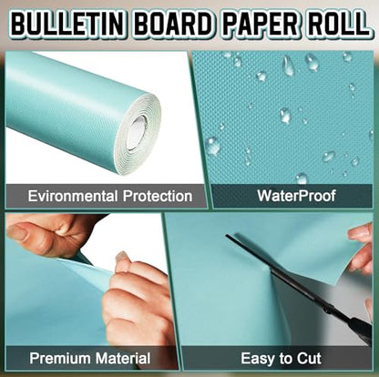 Inkspire Light Turquoise Bulletin Board Paper Roll,14.8FTx47IN Large Reusable Waterproof Erasable Classroom Wall Background Backdrop Paper,Fade-Resistant Fabric Wrapping School Decors Teacher Supplies - color: Light Turquoise
