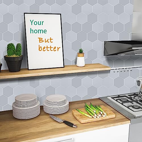 New Upgrade Premium Hexagon Peel and Stick Tile Backsplash，Matte Grey Waterproof Stick on Backsplash, Self-Adhesive Marble Tiles for Kitchen,Bathroom and Bedroom，10-Sheet. - color: Matte and Glossy Grey
