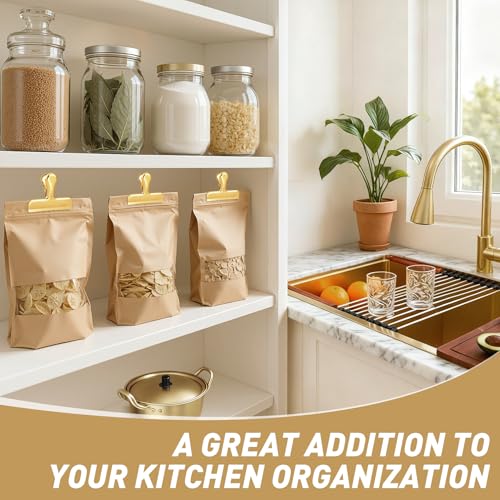 Funfery Chip Clips Bag Clips Gold Stainless Steel Clip for Food Storage,Air Tight Seal Chip Bag Clip 3 Inch Strong Food Clipp for Snack,Chips,Kitchen Decor,Home&Office Paper Heavy Duty-8 Pack - color: Gold, size: 8 Pack