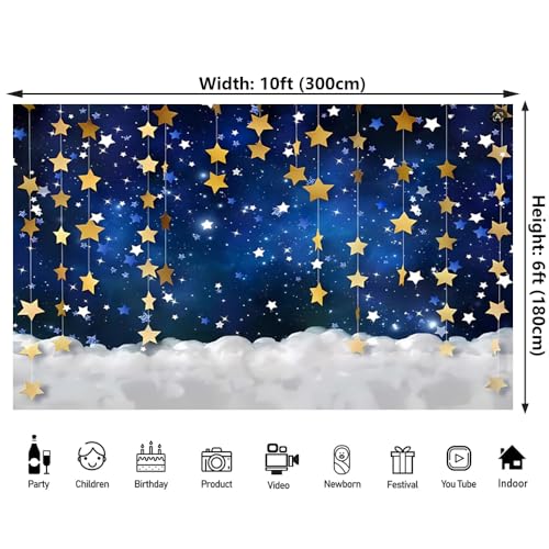10x6ft Twinkle Little Star Backdrops Navy Blue Gold Stars with Clouds Photography Background for Baby Shower Gender Reveal Starry Night Party Decorations Banner Photo Booth Props - color: Blue-Star Clouds, size: 10x6ft