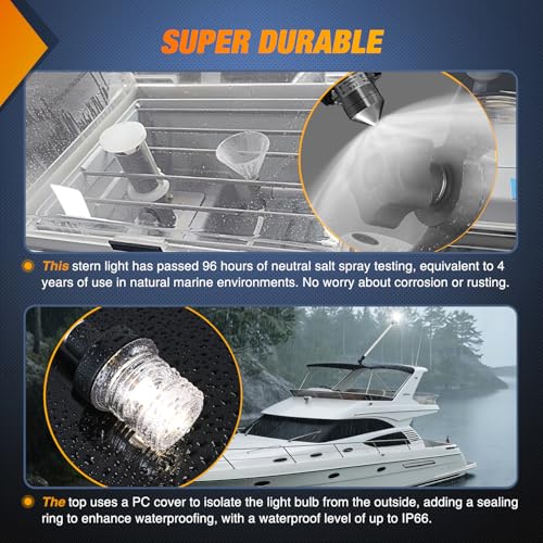 Nilight Marine Boat Stern Light 24Inch White Fold Down Anchor Lights 12V 24V Waterproof 360° Lighting Navigation Lamp for Fishing Ship Sailboat Yacht Pontoon Speedboat Dinghy - color: 24Inch Boat Stern Light