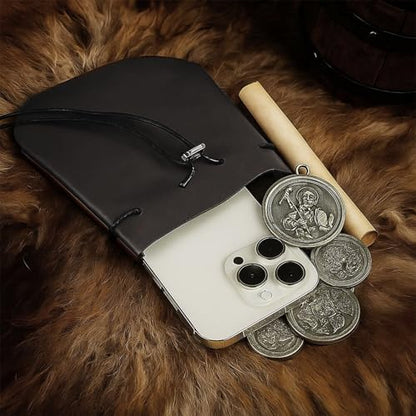 Medieval Back Sword Frog Holder Bracers Belt and Belt Pouch Viking Warrior Costume Renaissance Accessory Cosplay Props - color: Black