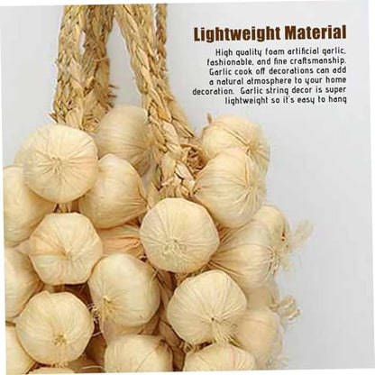 5Pcs Fake Garlic String, Simulation Lifelike Fake Vegetables Decorative Artificial Garlic Strings Photography Props for Home Kitchen, Kitchen Wall Decor