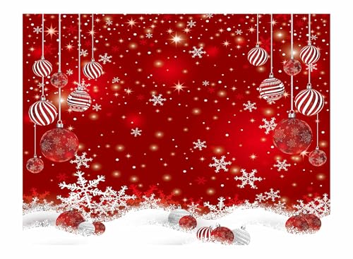 Allenjoy 8 x 6 FT Red Christmas Sparkle Bokeh Snowflakes Photography Background Xmas Party Decor Backdrop for Photo Studio Prop Supplies - size: 96 x 72 in